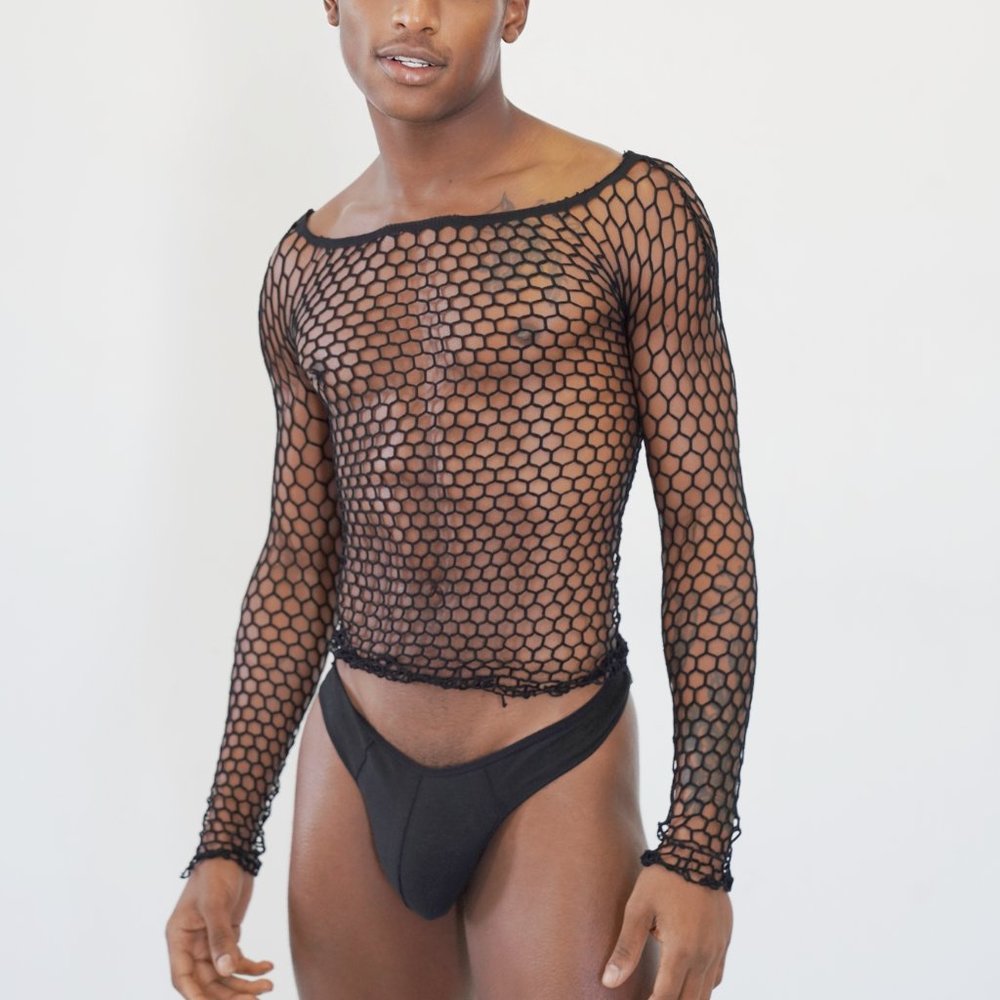 Black  Fishnet Body Sock Shirt One Size